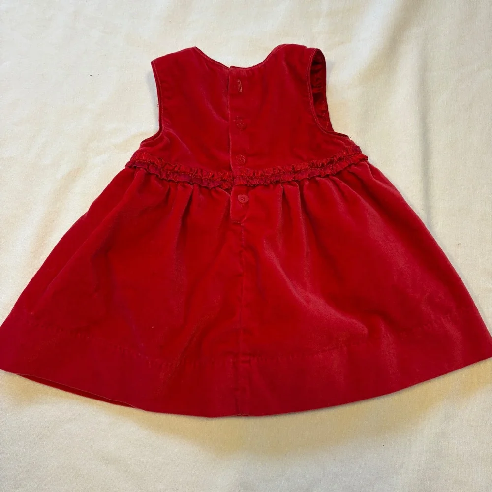 Baby Gap Red Velvet Holiday Dress Infant 3-6 Months Heart Buttons 400026-00‎
